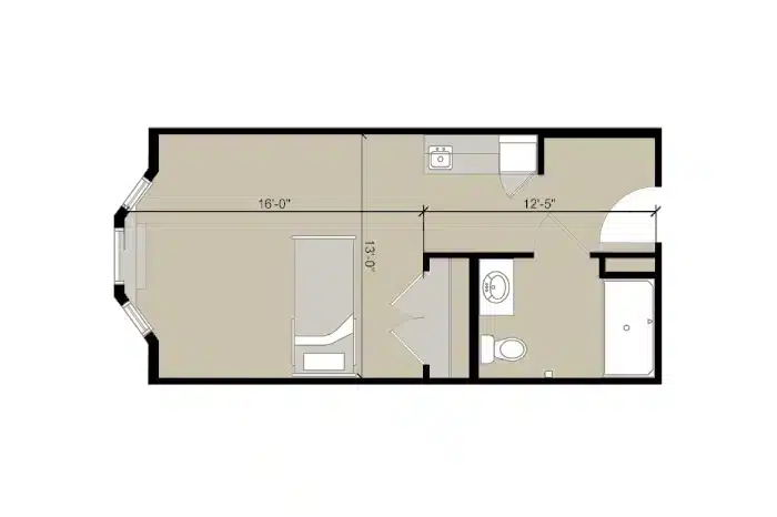Architectural floor plan of a resident room layout
