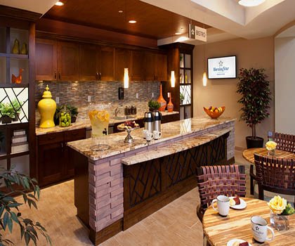 Interior view of a communal lounge with refreshments