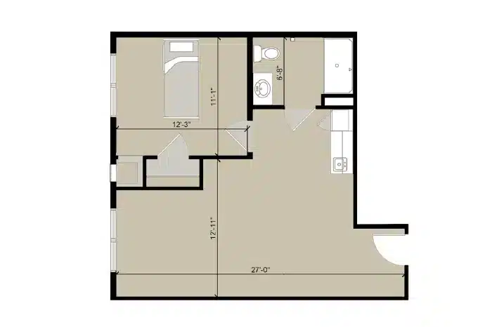 Architectural floor plan of a resident unit