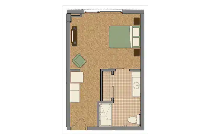 Architectural floor plan of a resident room