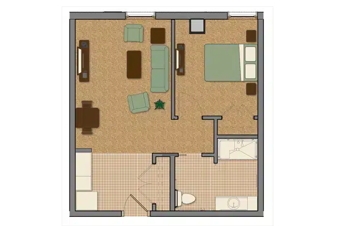 Architectural floor plan of a living unit