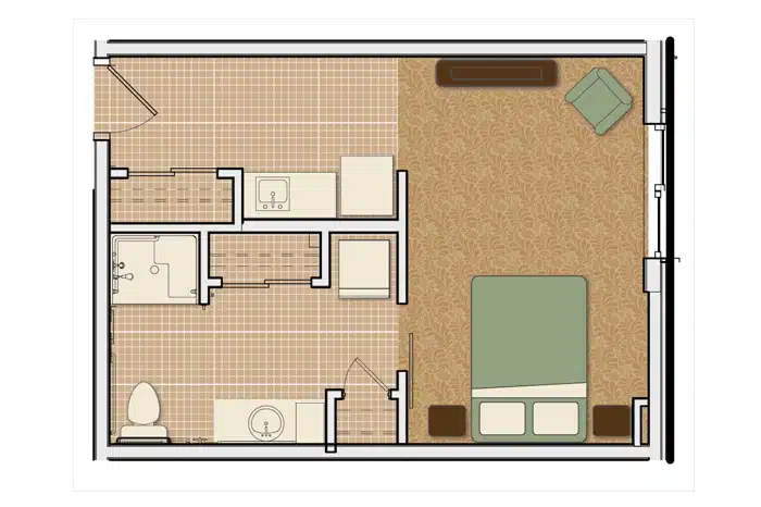 Architectural floor plan of a resident room