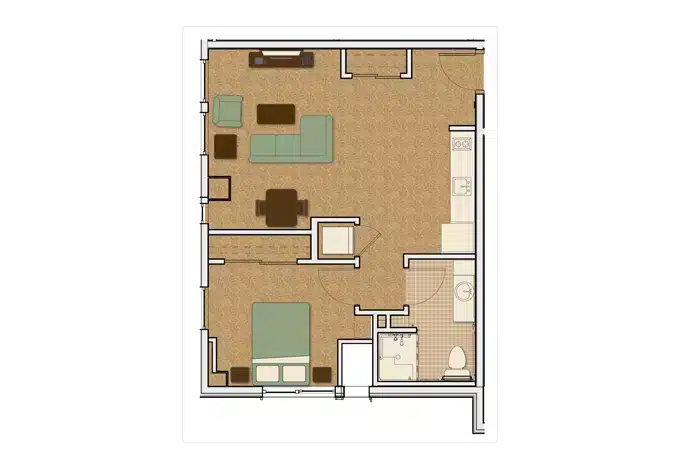 Architectural floor plan of a private resident room