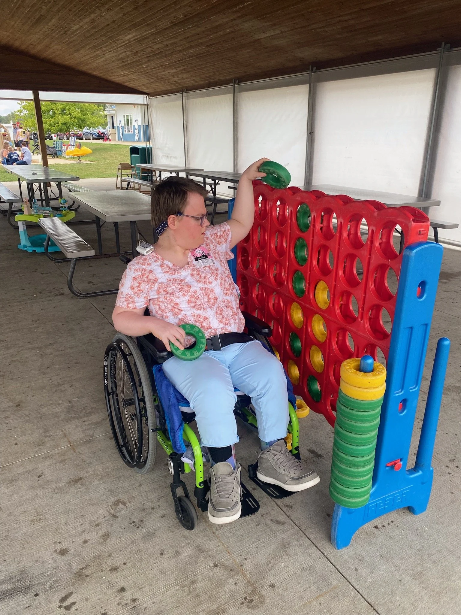 Resident engaging in a game outdoors.