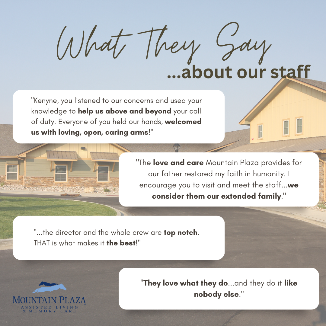 Testimonials highlighting staff care and service