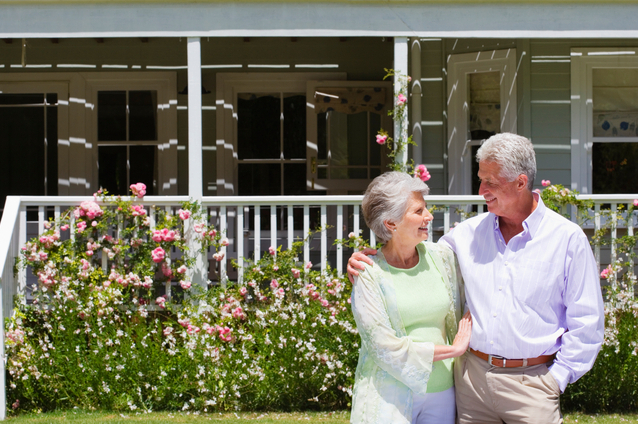 Elderly couple enjoying the outdoor space together.