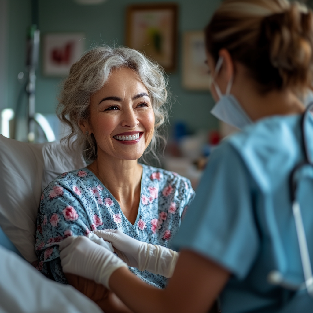 Caring interaction between nurse and resident.