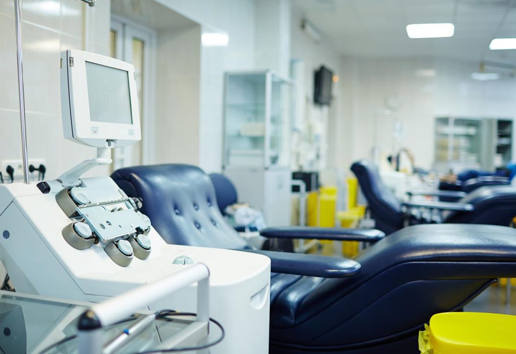 Interior of a medical facility with treatment chairs