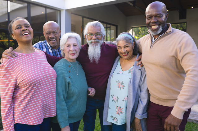 Group of residents enjoying time together outdoors