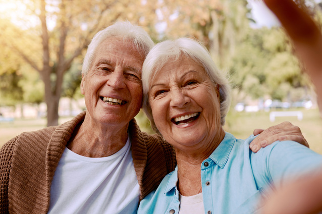 Happy seniors enjoying time outdoors together