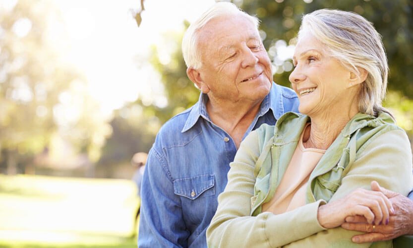 Senior couple enjoying time outdoors together.