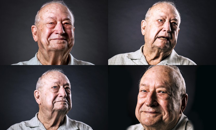 Portraits of an elderly man with diverse expressions.