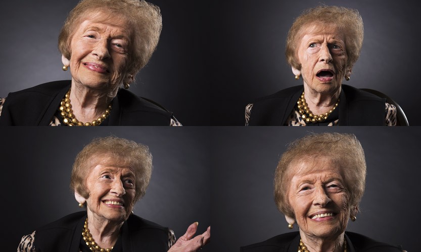 Portraits of an elderly woman expressing various emotions.