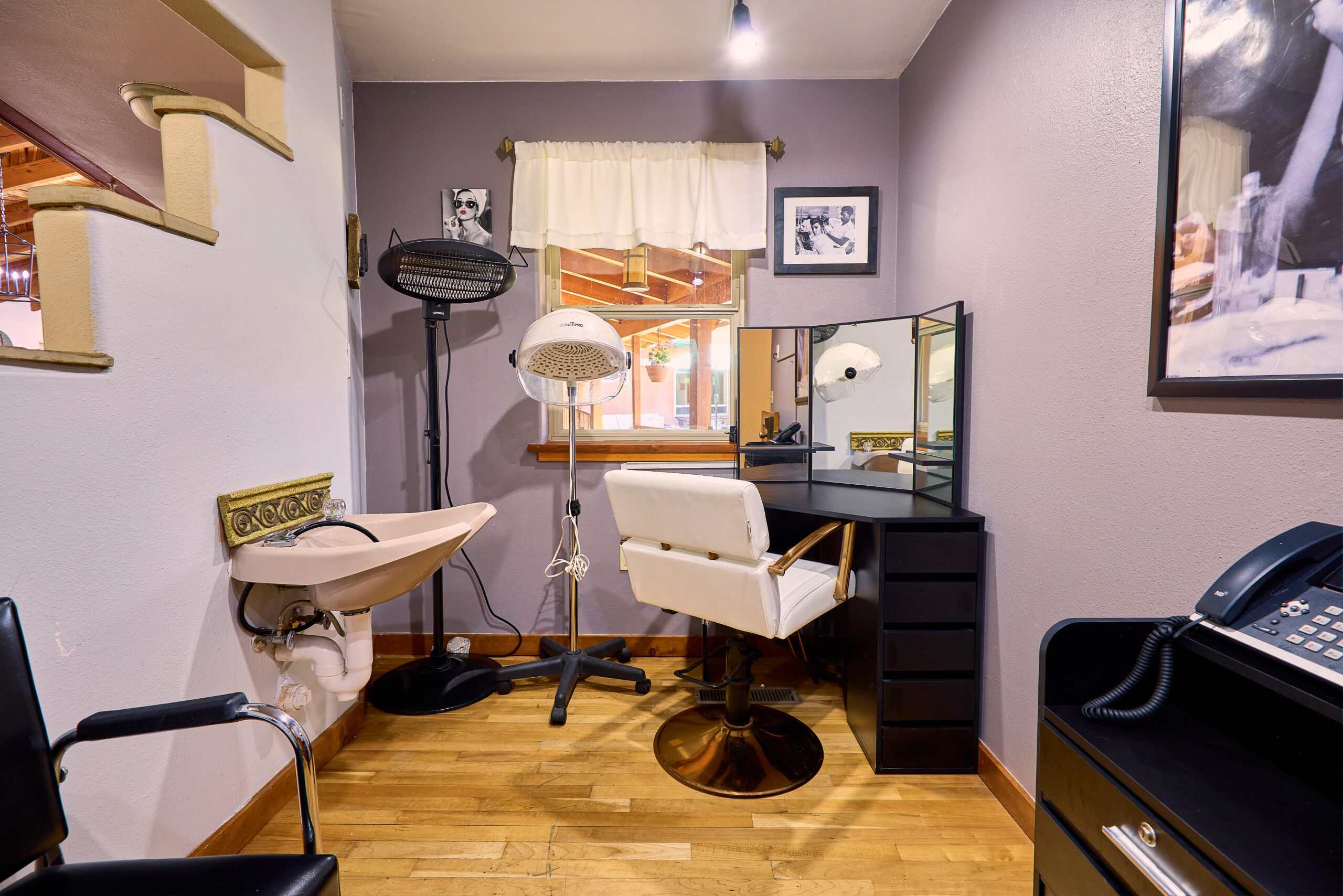 Interior view of a hair salon station