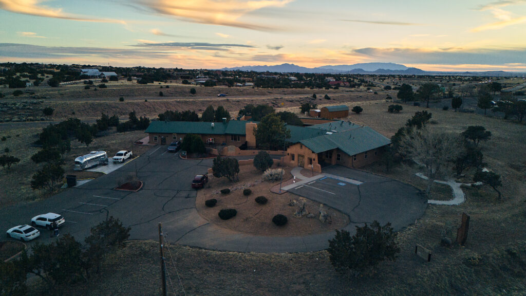 Aerial view of Vista Hermosa facility at sunset