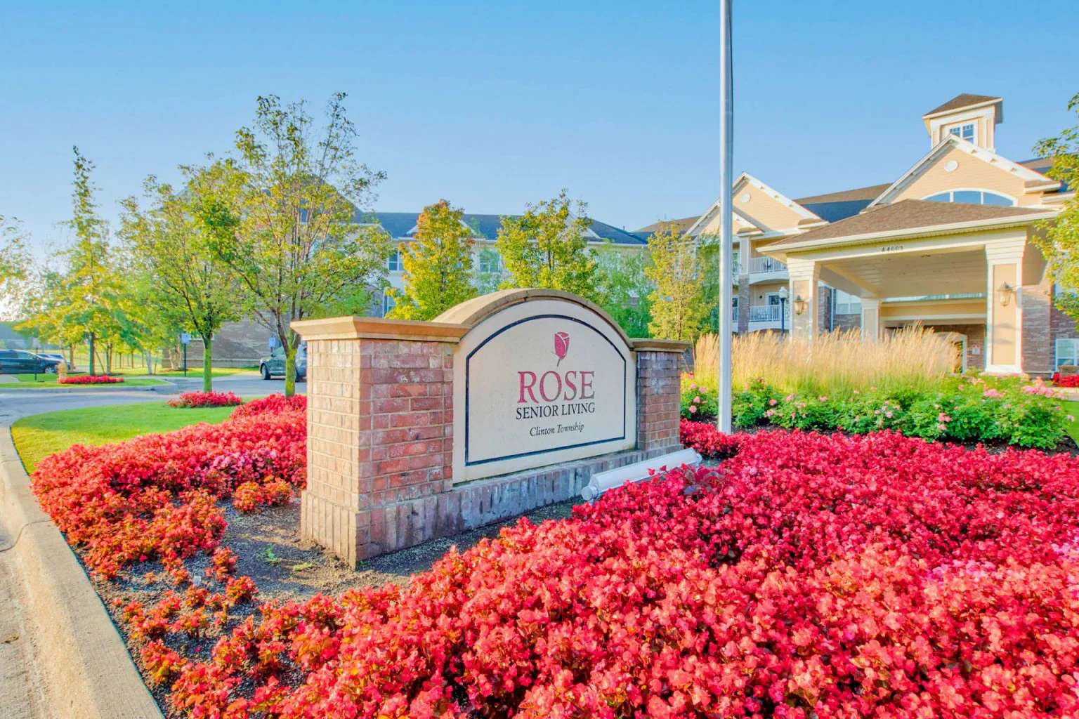 Main entrance sign of Rose Senior Living