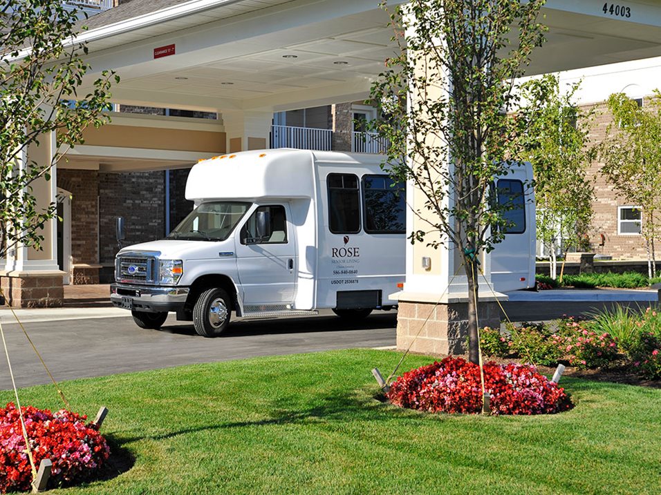 Facility transportation vehicle outside the entrance