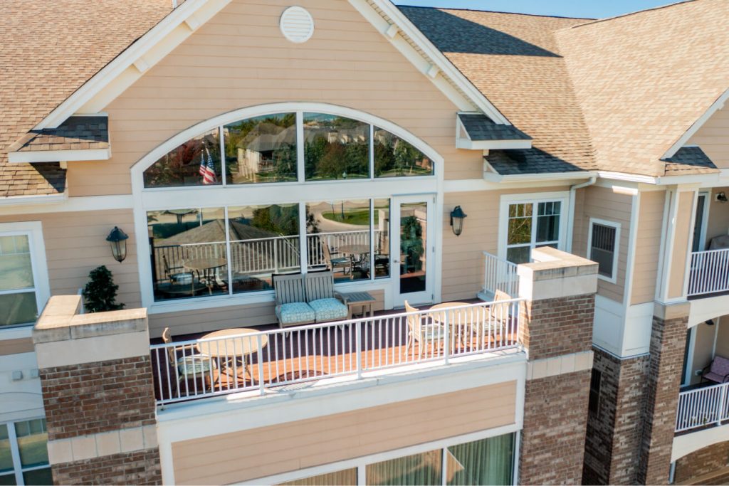 Exterior view of a residential balcony.