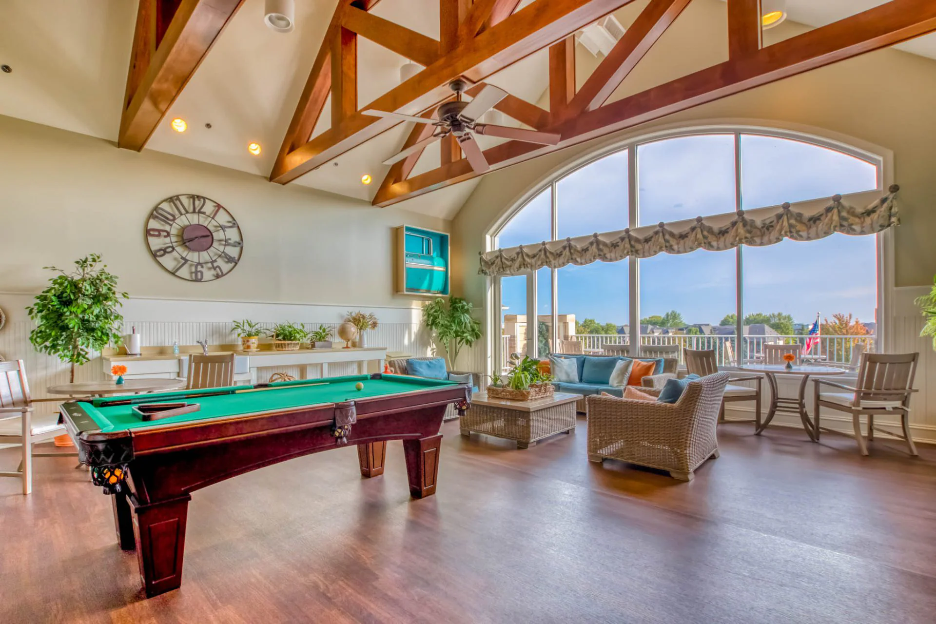 Common area with a pool table and seating