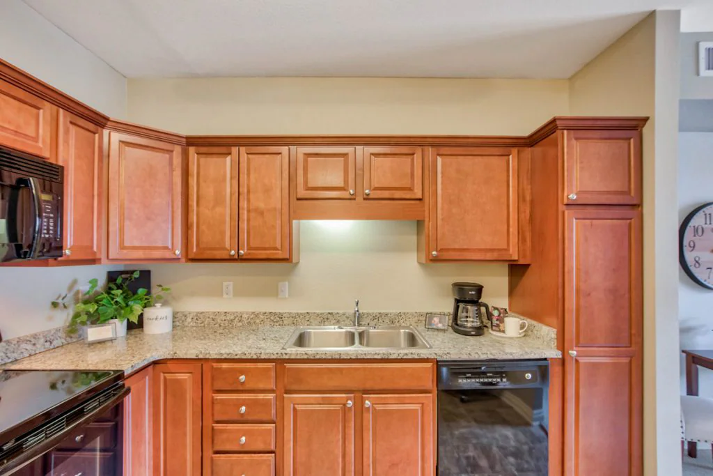Well-equipped kitchen with wooden cabinets