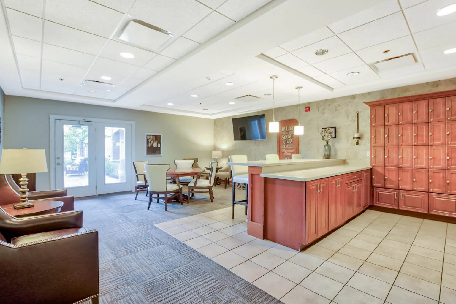 Common area with seating and a kitchenette