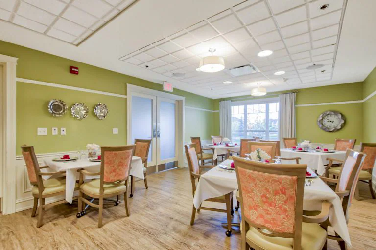 Dining area with tables set for meals