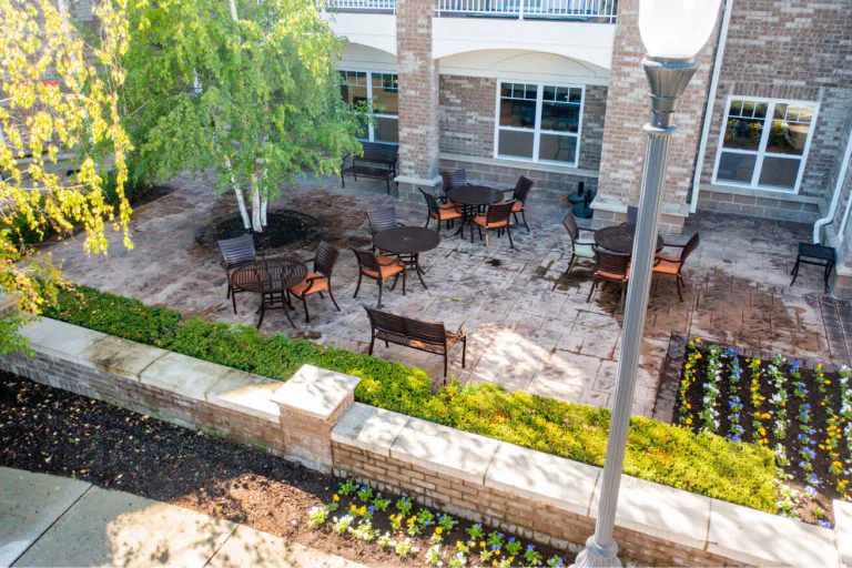 Outdoor patio area with seating