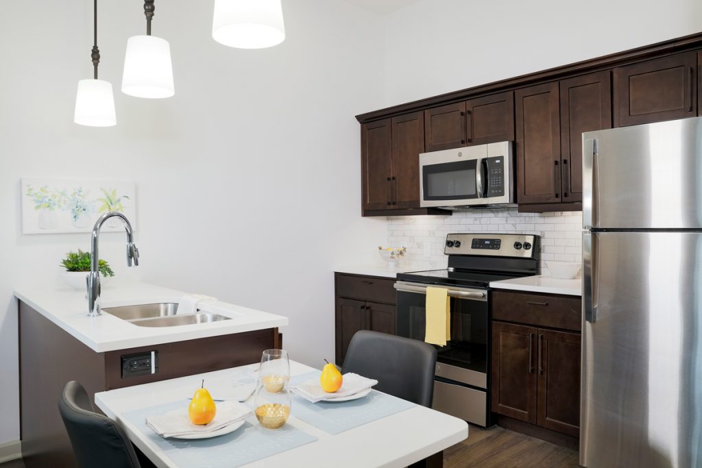 Bright, modern kitchen in a senior living facility