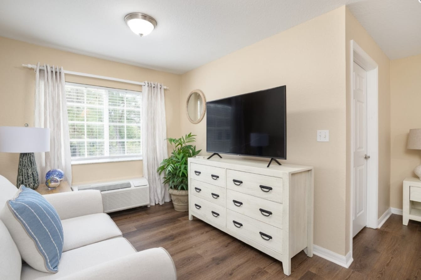 A cozy living space in a senior living community