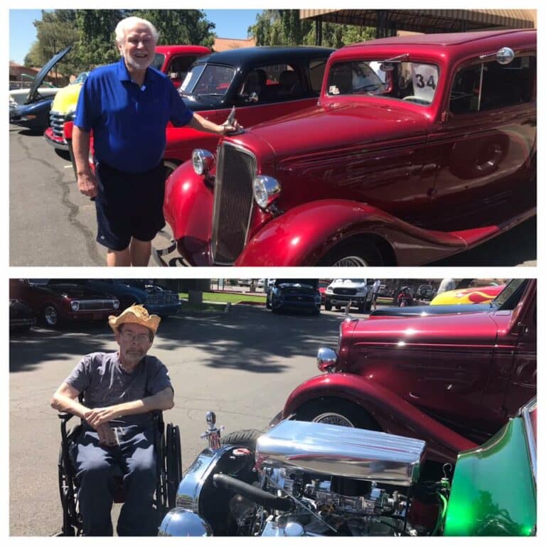 Residents enjoying a classic car show outdoors