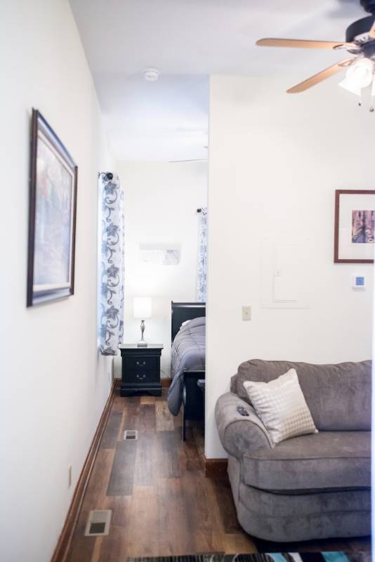 Interior view of a resident room with a couch