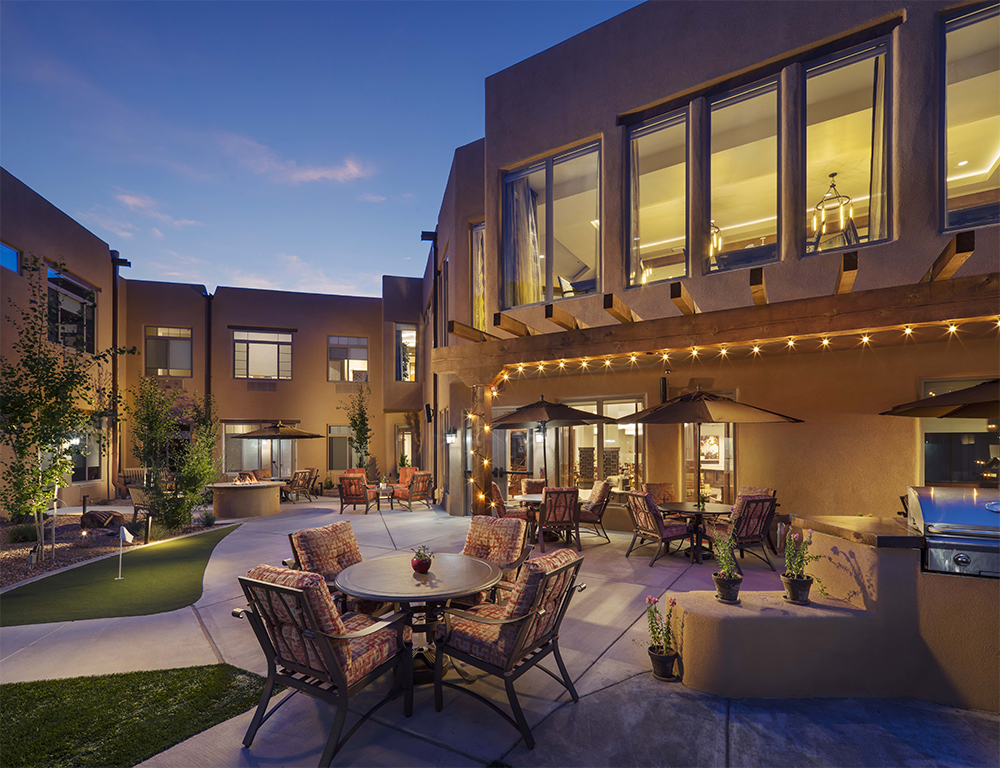 Outdoor patio area of a senior living facility