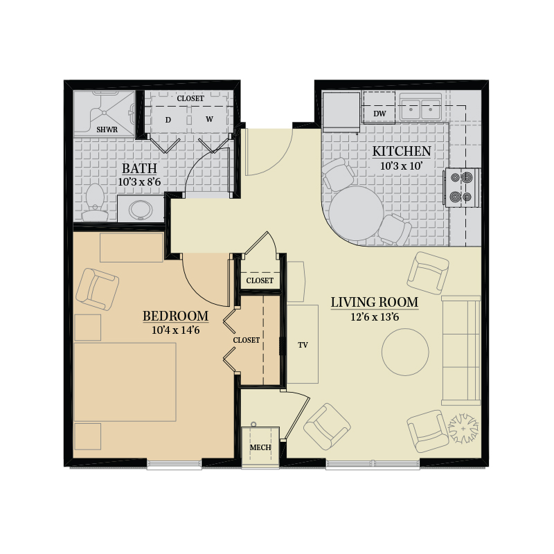 Architectural floor plan of a living unit