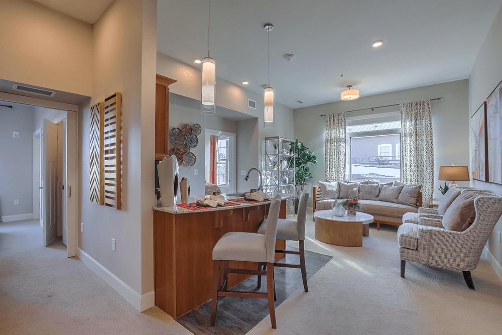 Interior view of a cozy living space in assisted living