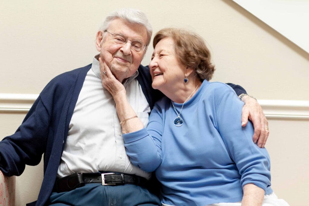 Elderly couple enjoying a moment together indoors