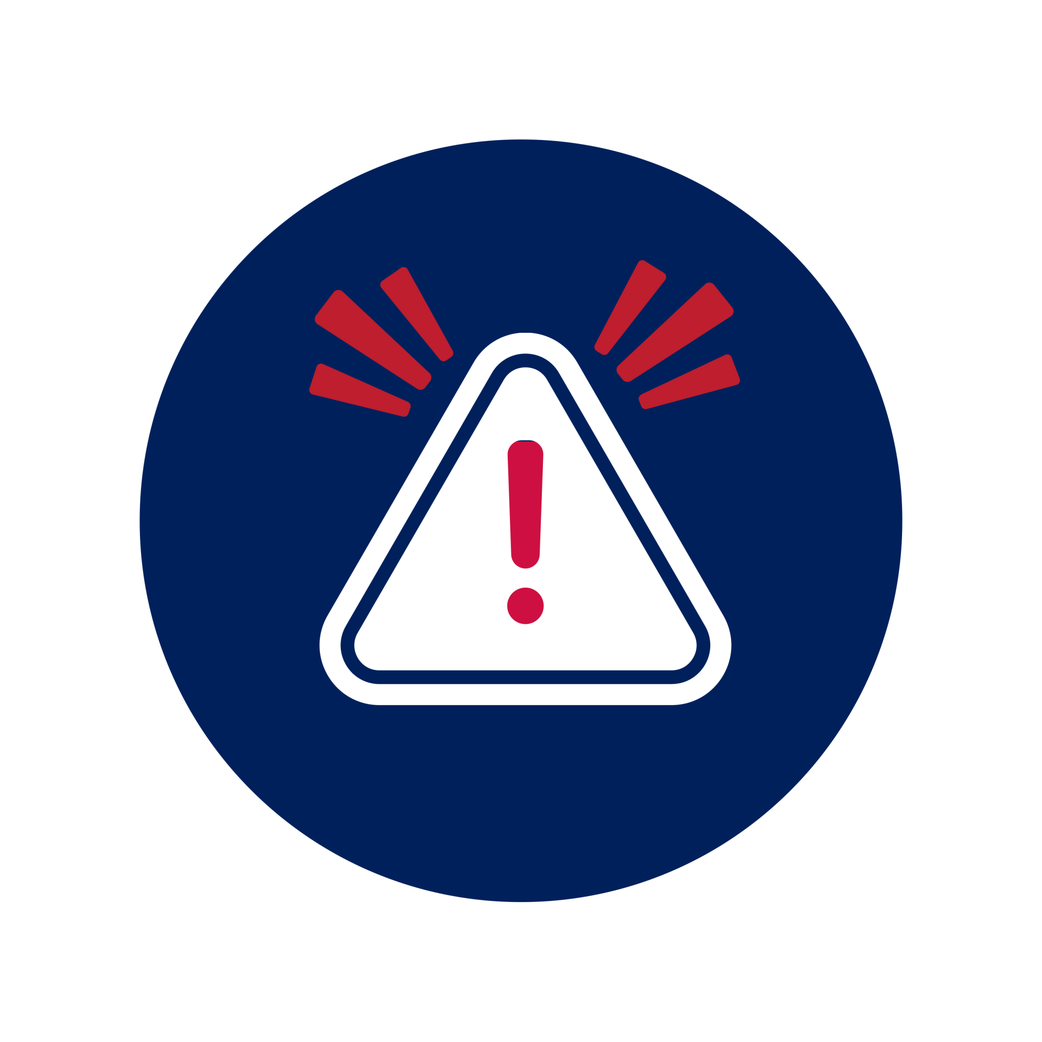 Alert symbol in a blue circle