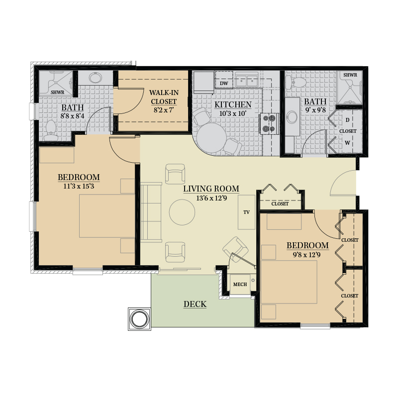Architectural floor plan of a residential unit