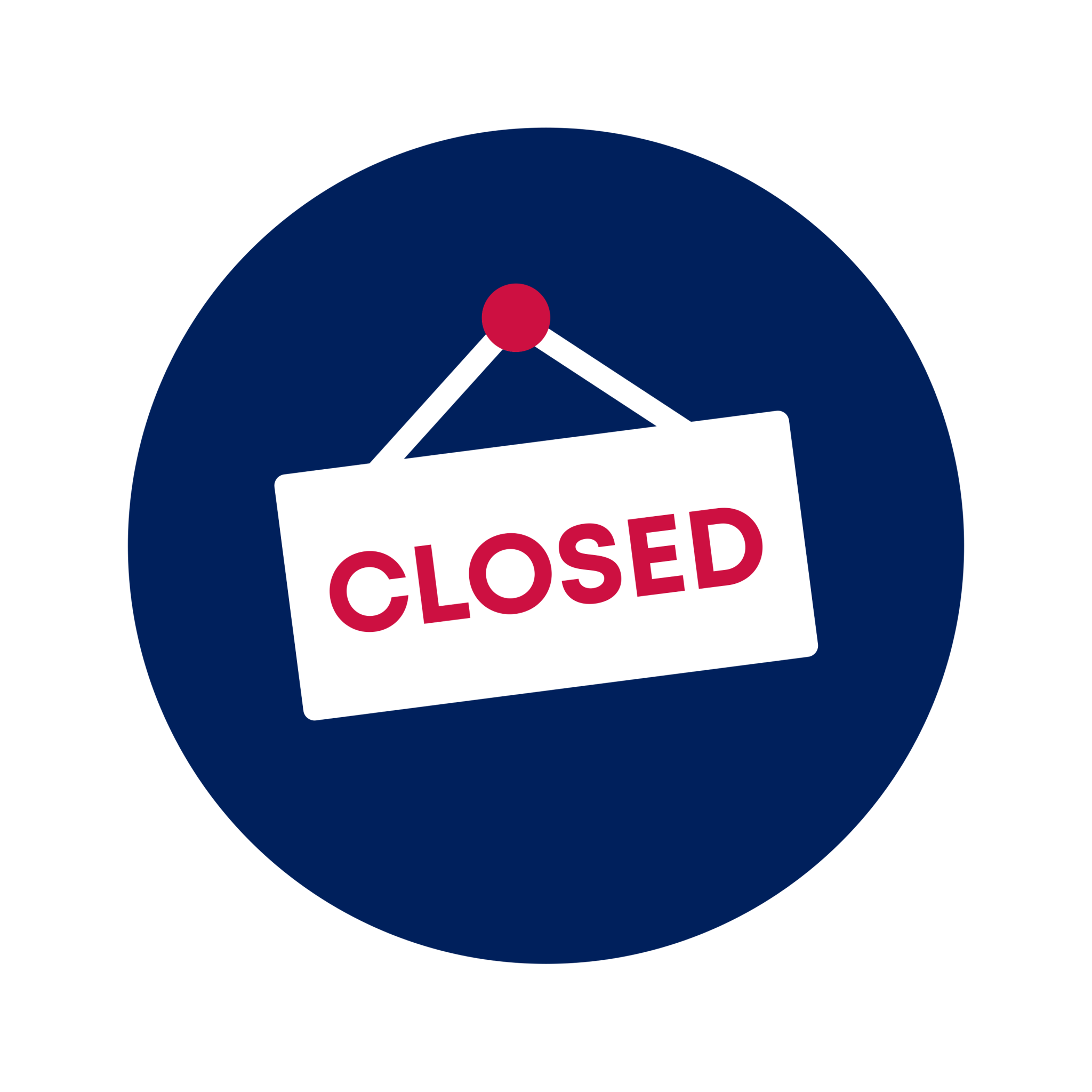 Closed sign on a blue background.