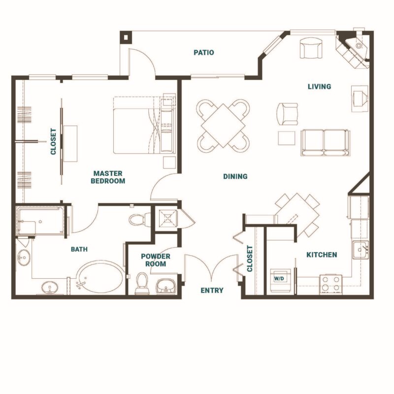 Architectural floor plan of a senior living space