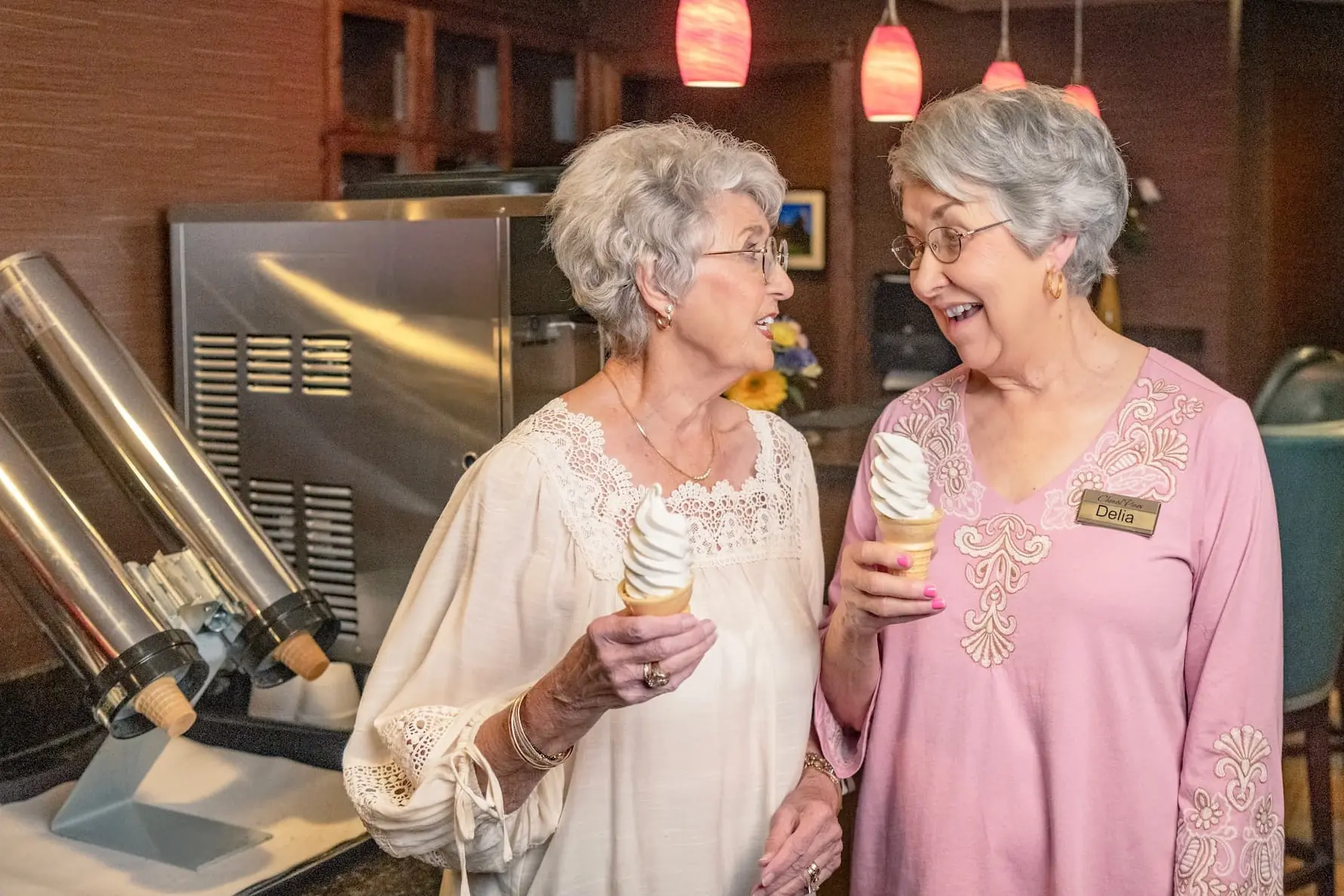 Residents enjoying ice cream in a common area