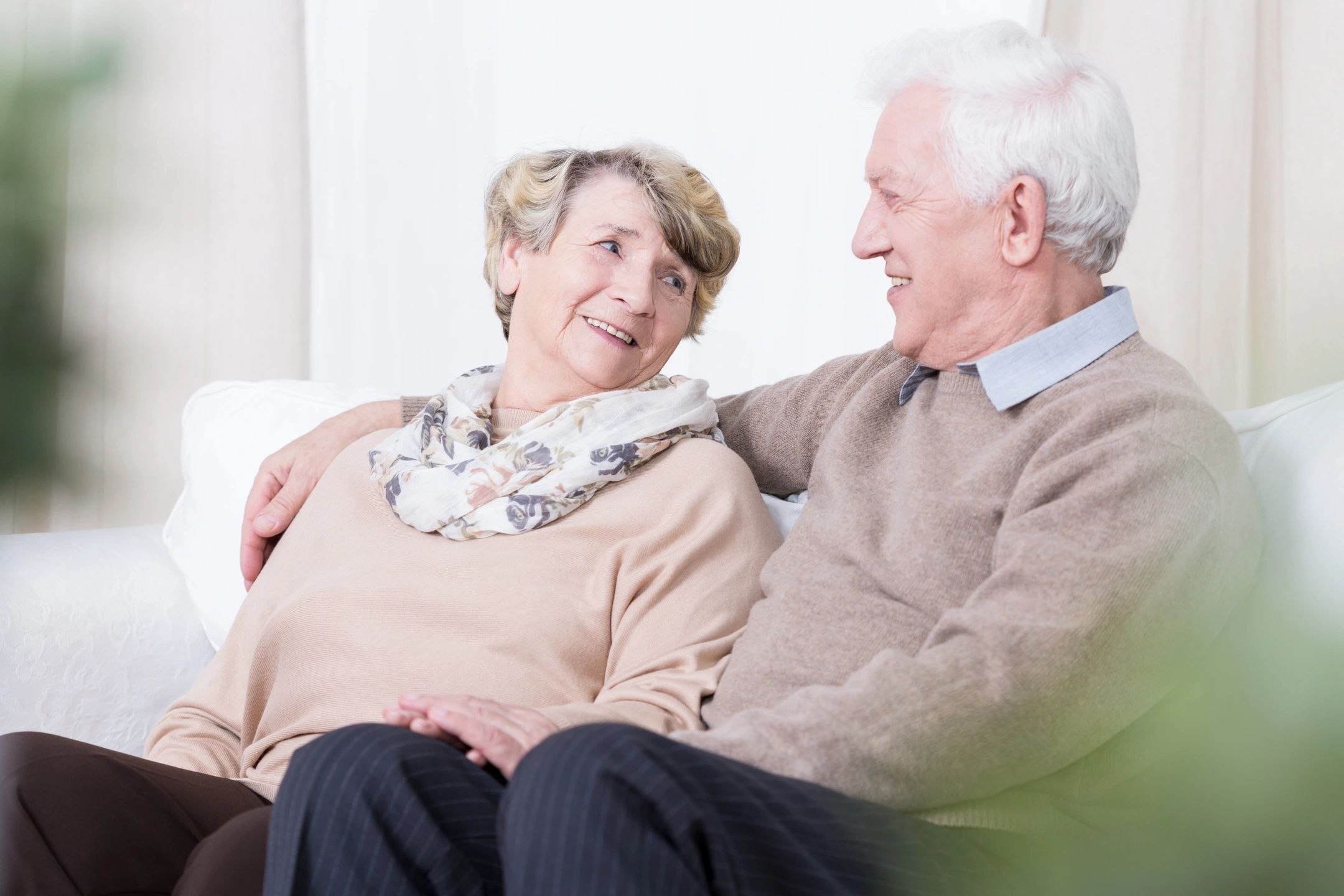 Elderly couple sharing a joyful moment together