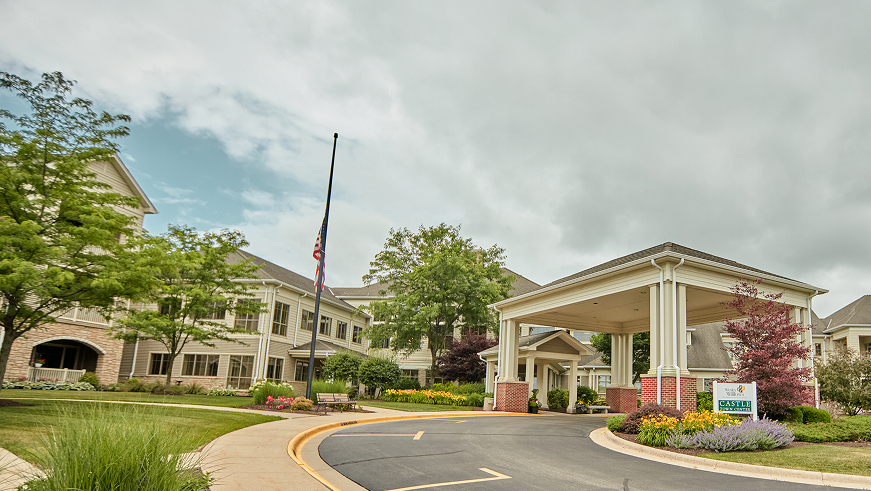 Entrance of the Peterson Meadows facility with landscaped gardens