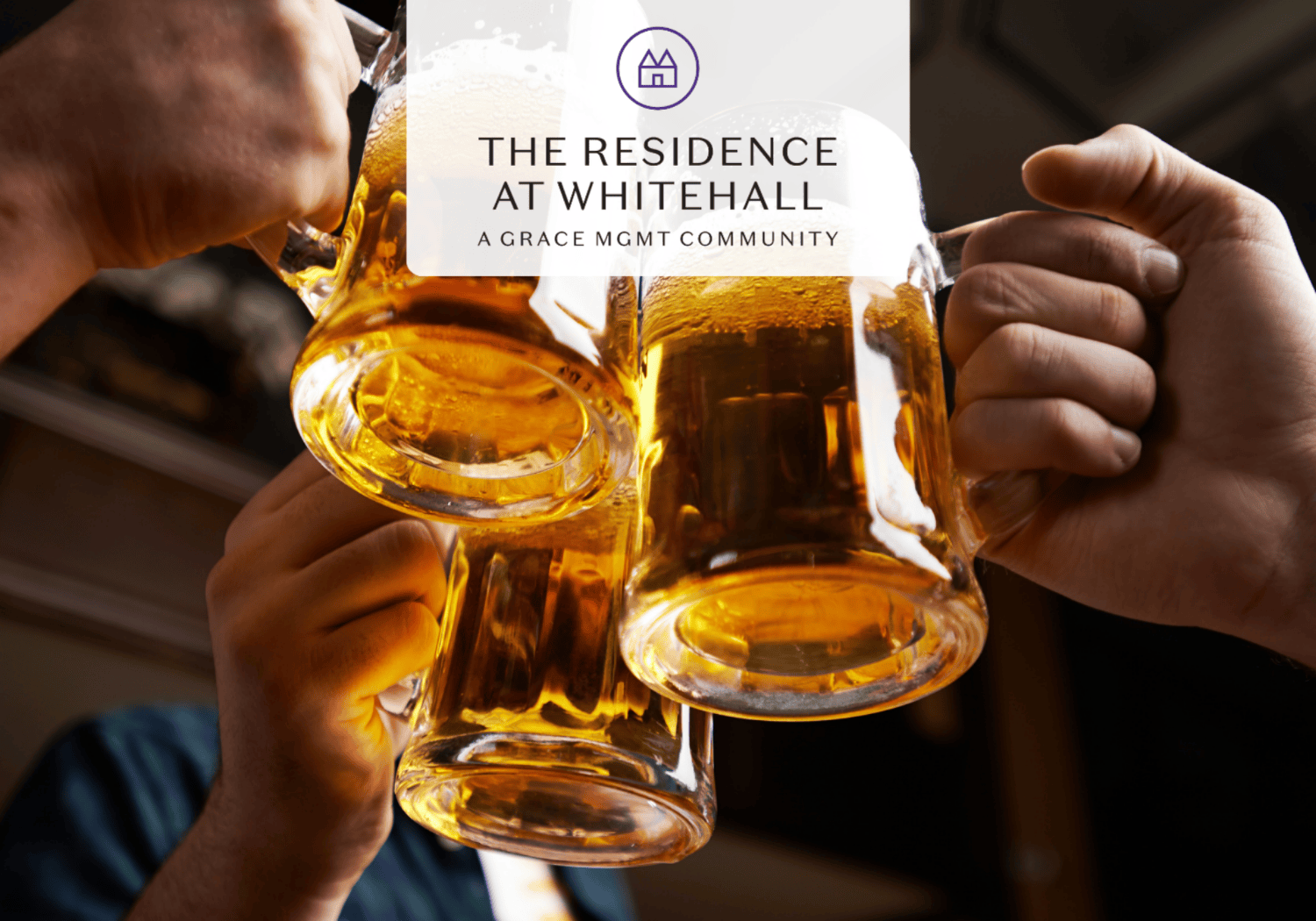 Logo for The Residence at Whitehall with beer mugs