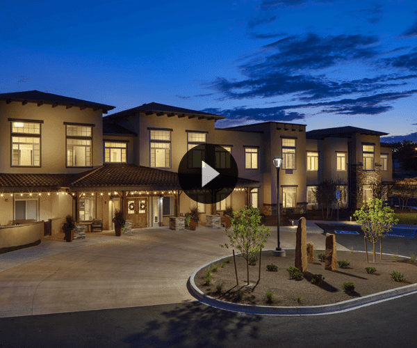 Exterior view of MorningStar Assisted Living at dusk