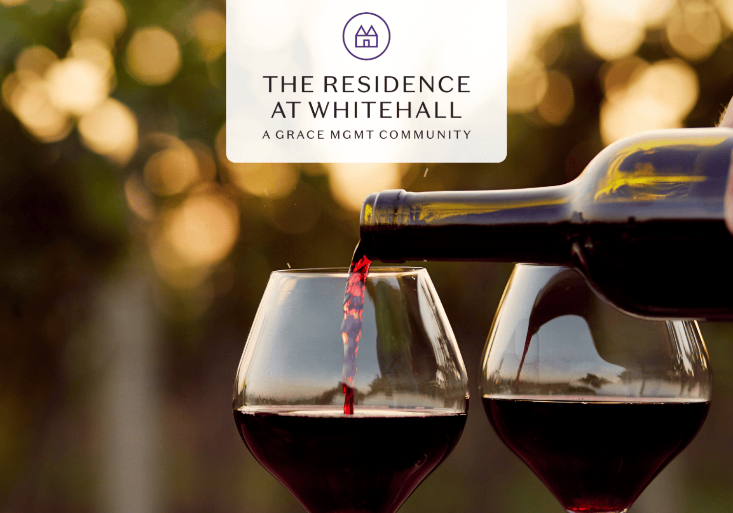 Logo of The Residence at Whitehall with wine glasses