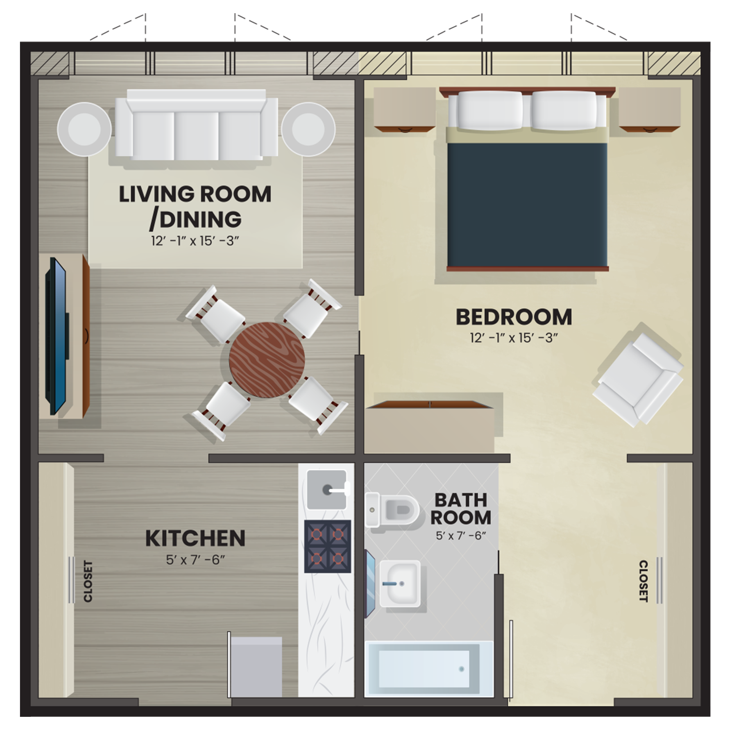 Architectural floor plan of a resident unit