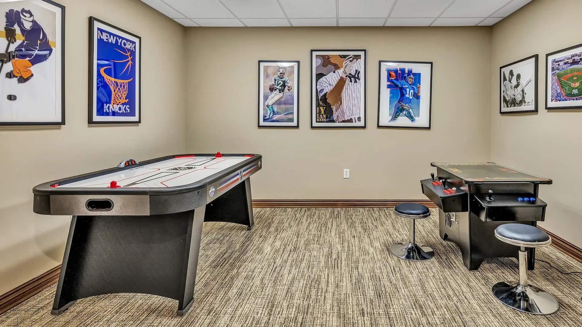 Game room with air hockey and arcade games