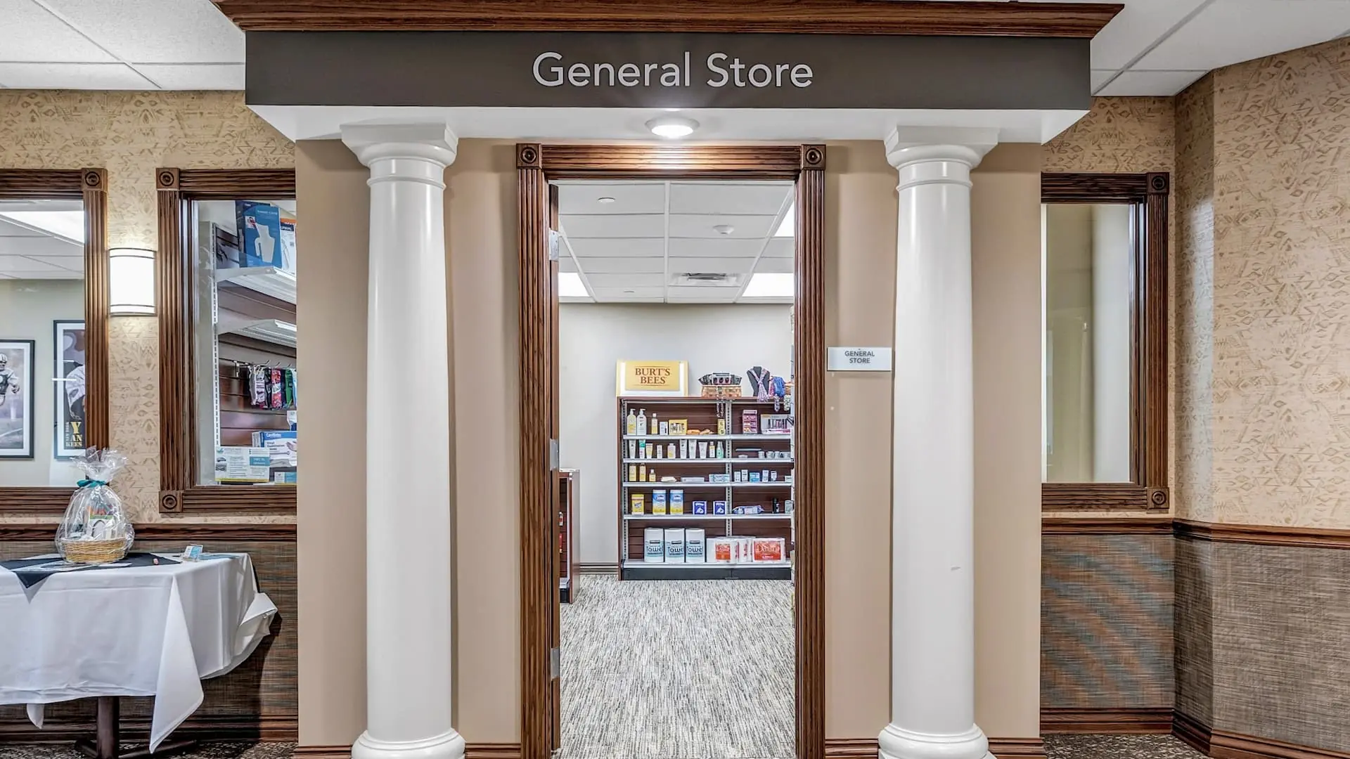 Interior view of a general store entrance in the facility