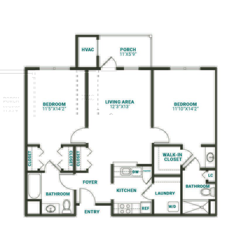 Architectural floor plan of a living unit