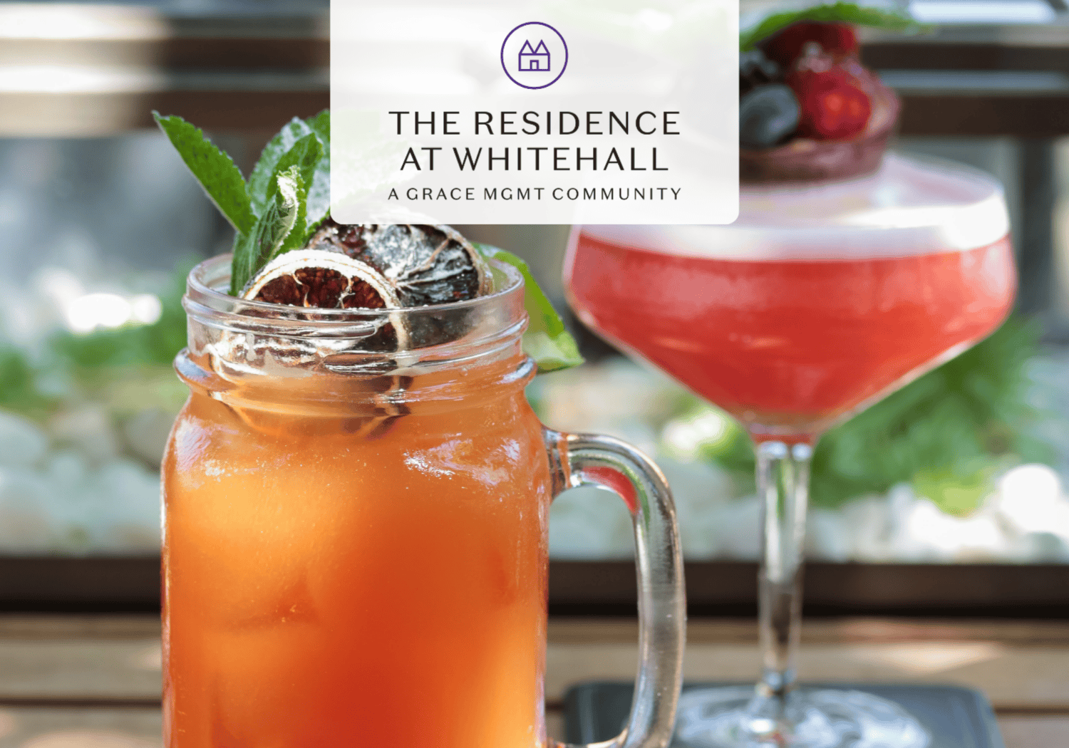Cocktails with the facility logo on display